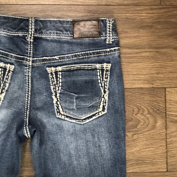 Maurices Denim Jeans Jeggings Distressed  Patch BOHO 3 Long Stretch - Picture 11 of 14